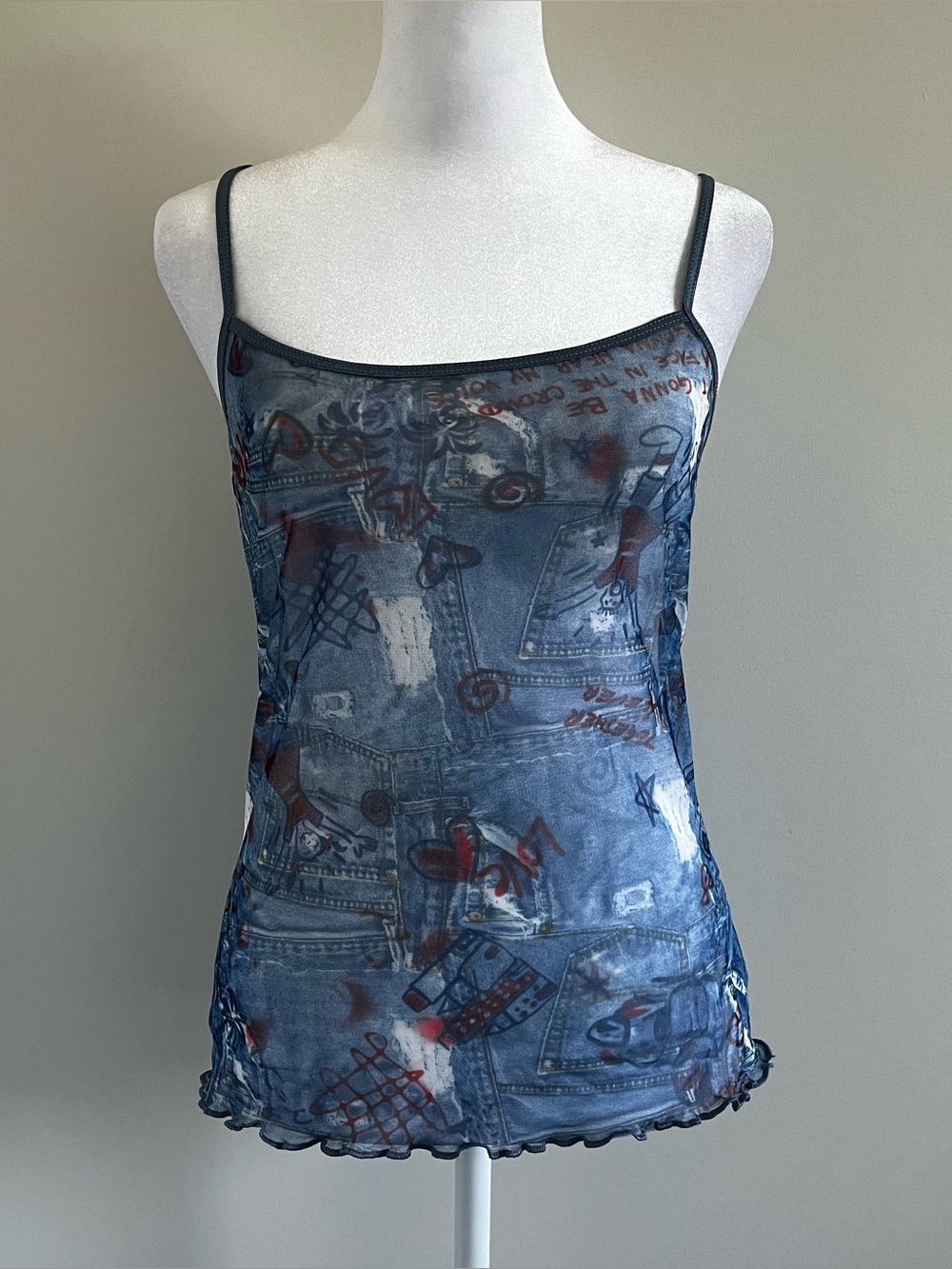 Y2K Blue Sheer Graphic Tank Top
